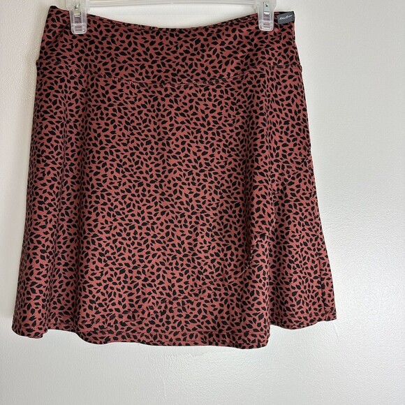 Eddie Bauer Womens M Skirt A Line Faux Wrap Rust Brown Black Spots Leaf - Picture 1 of 10